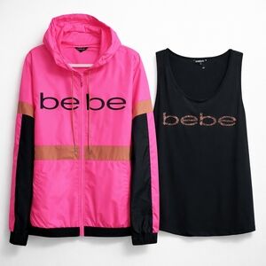 2PC BEBE SPORT Windbreaker Jacket & BEBE SPORT BLACK Tank Top Women's 1X